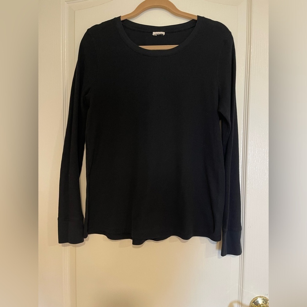 Black long sleeve waffle knit top​​​​​​​​